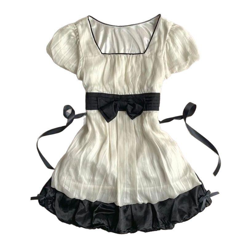 Summer 2026 French Princess Style Patchwork Bow Tie Dress