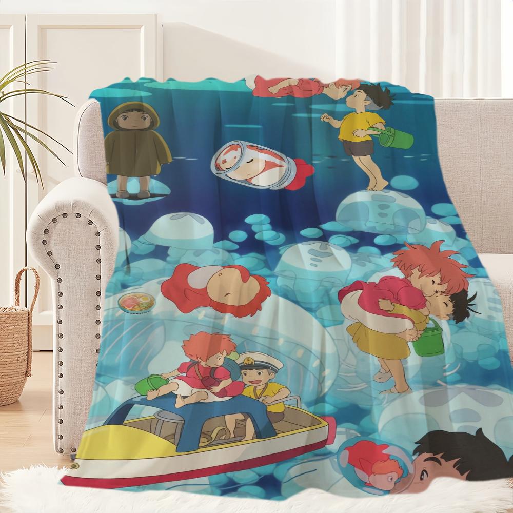 Blanket Plush Nap P-Ponyo Sofa Anime Rug for Living Room Warm Cute Office Bedroom Film Kawaii Birthday Home Travel Kid Gifts