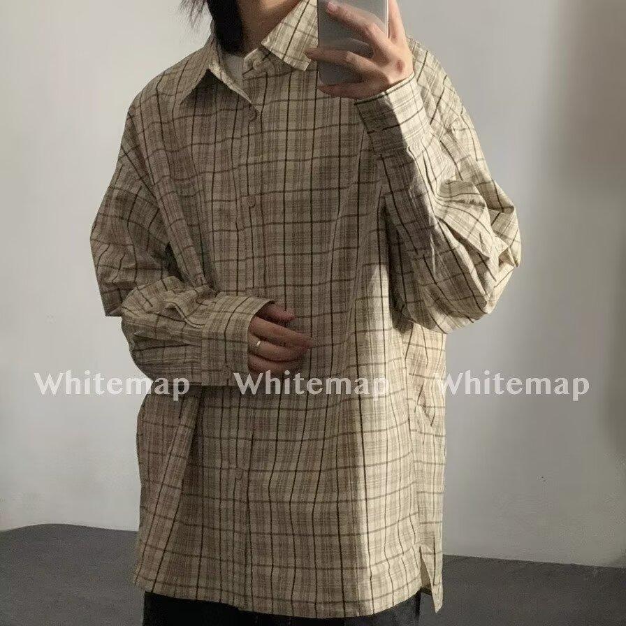 Ohod Autumn and Winter New Japanese Neutral Retro Casual Long-Sleeved Shirt Maillard Khaki Plaid Loose Shirt for Men
