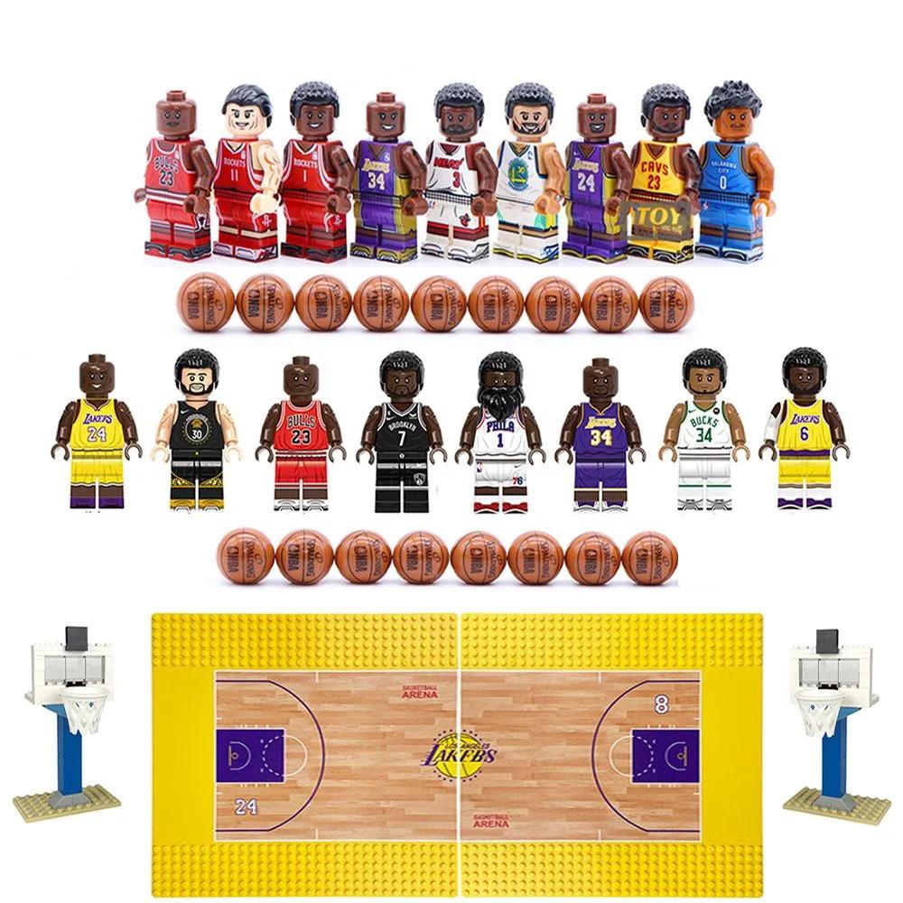 Giocattolo Mini Blocchi da Costruzione Figure Stella NBA Scena Campo da Basket con Canestro
