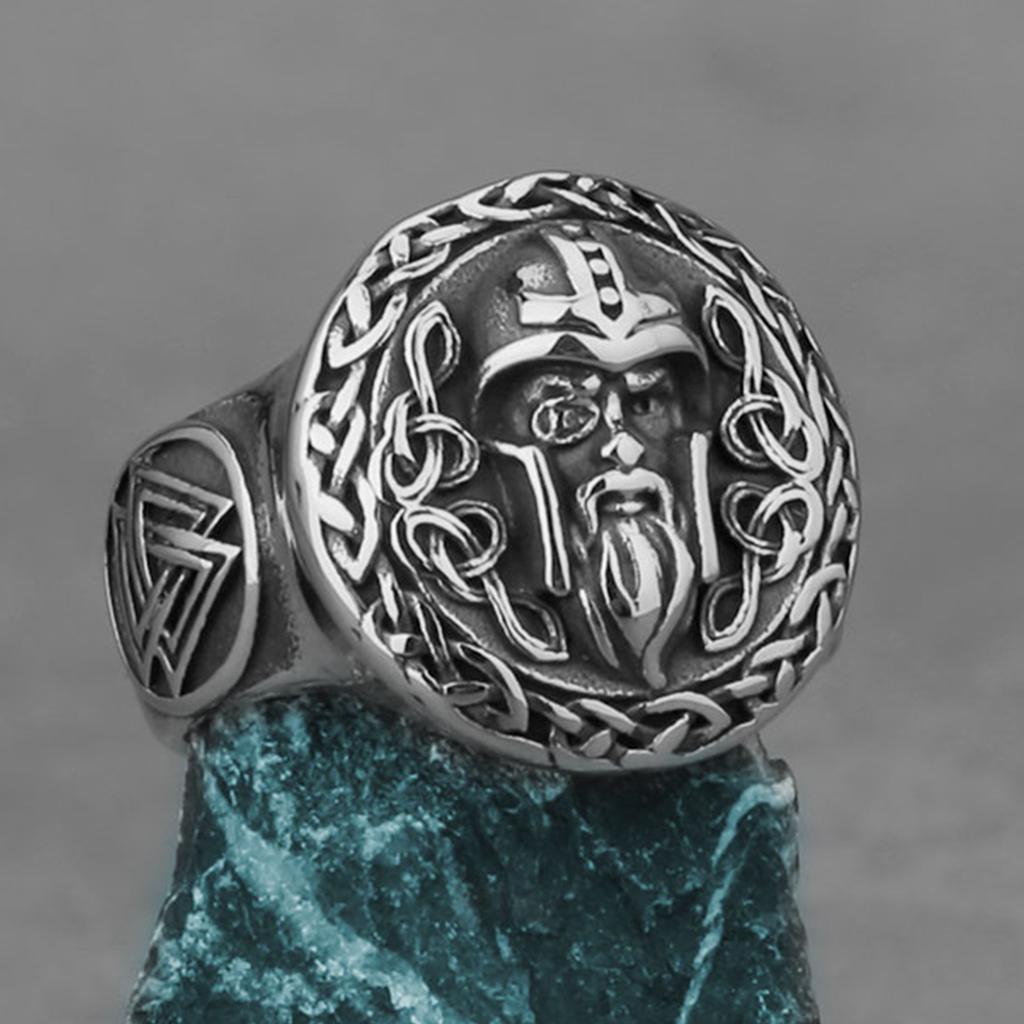 Nordischer Wikinger Edelstahlring mit Anker Kompass Lebensbaum Runen Amulett Wolf Design für Männer Frauen Biker Schmuck Geschenk