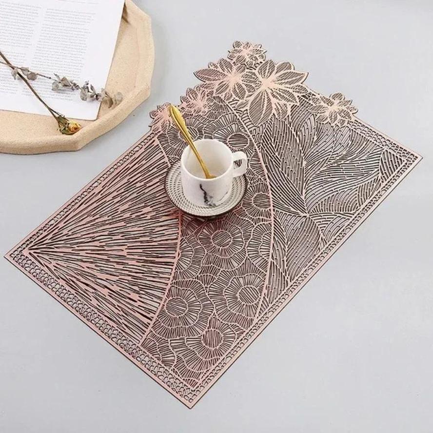 Rectangular Hollow Flower And Leaf Pattern PVC Dining Mat Light Luxury Home Kitchen And Restaurant Tabletop Decoration Products