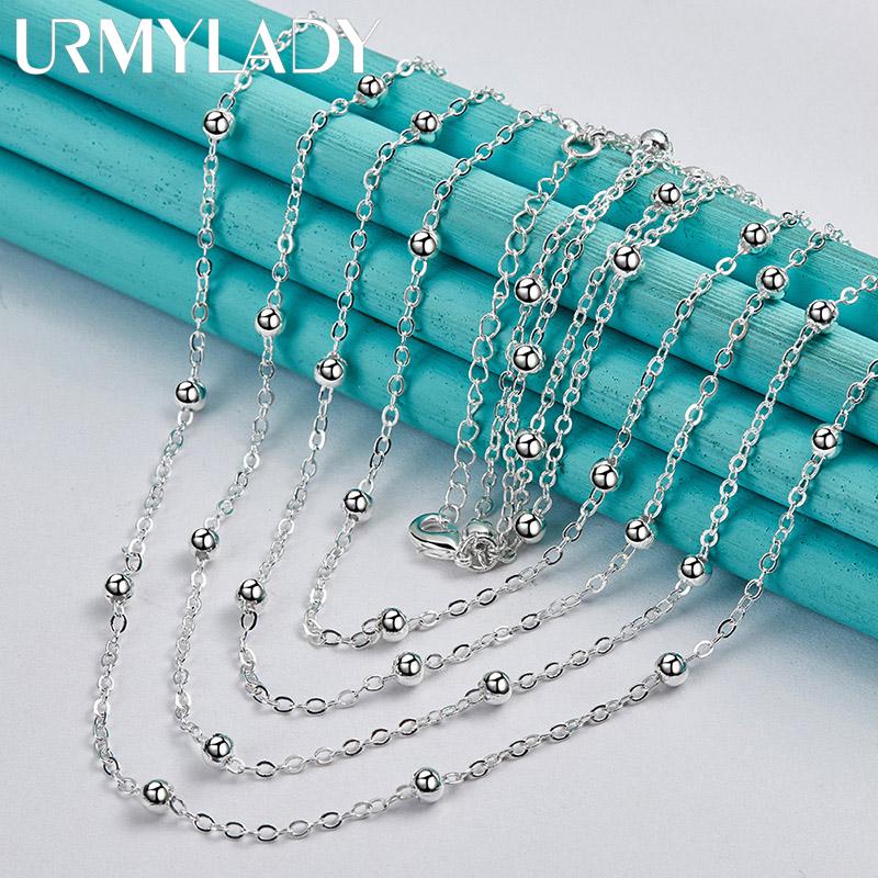 Fine 925 Sterling Silver Charms Beads Chain Necklace For Women Fashion Jewelry
