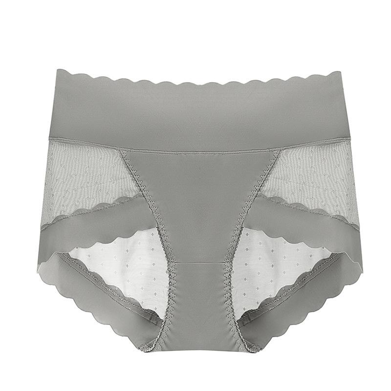 High Waisted Lace Women's Underwear with Ice Silk Knickers Breathable Seamless Sexy Cinched Lifted Buttocks Shorts Summer Thin Version Panties