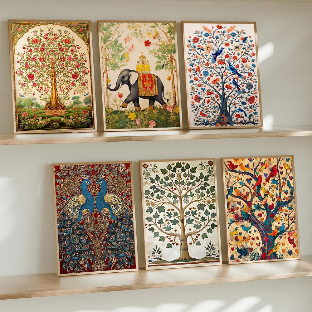Art Blossoming Tree Bohemian Poster Canvas Print Painting Study Studio Living Room Home Decor Indian of Life Vintage Folk