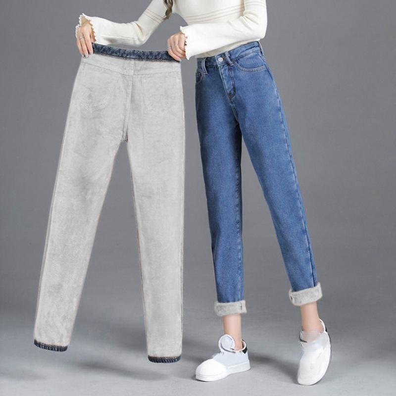 Neue Damen Thermo Slim Jeans Herbst Winter Warm Plüsch Stretch Jeans Damen Schneehose Skinny Bleistift Gerade Hose