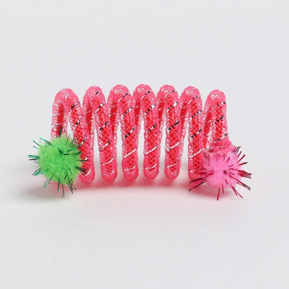 1 Pezzo Molla a Spirale Colorata con Palla di Peluche Giocattolo da Masticare per Gatti per Giochi al Coperto e all'Aperto Stimolante la Curiosità E