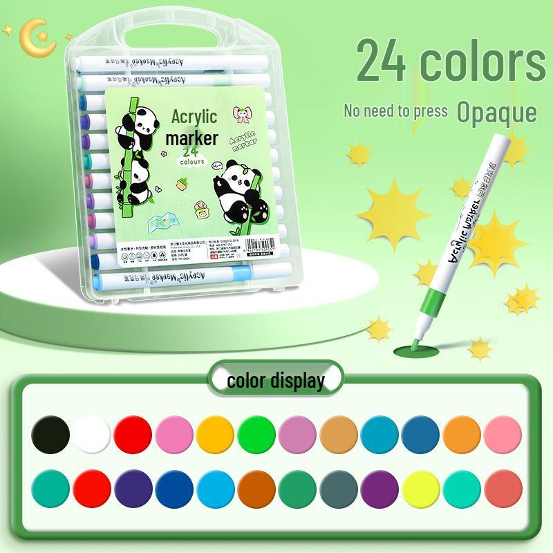 Panda Cartoon Acrylic Marker Pens for Kids - Water-Based, Opaque, Stackable Colors for Children’s Art