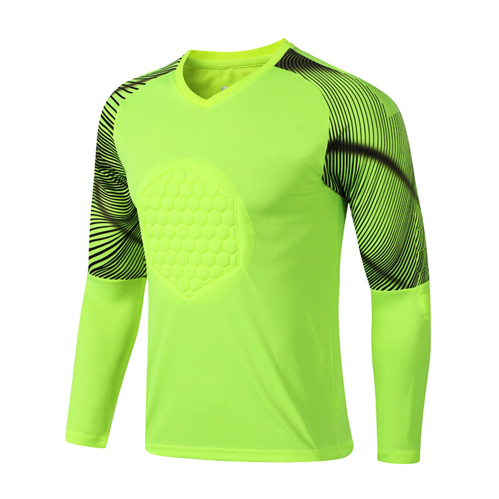 

Mens Striped Long Sleeve Goalkeeper Jersey Protective Sponge Pad Training Tops Soccer Football Uniform M