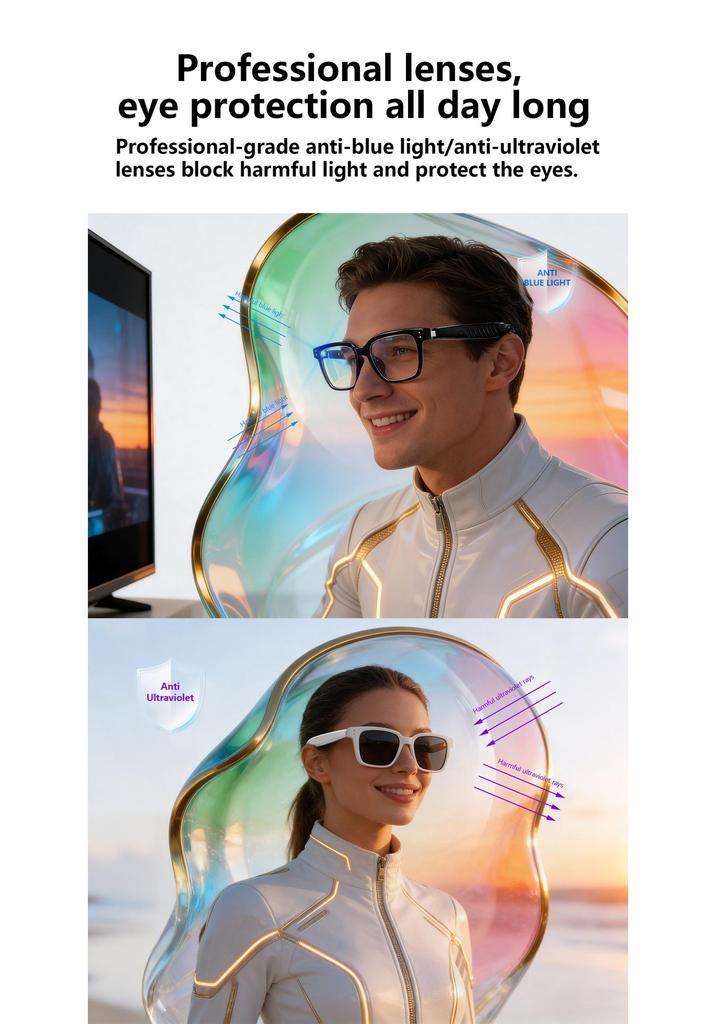 Smart AI Bluetooth Sunglasses: Real-time Translation In 100+ Languages, Music & Calls