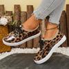 Plus Size Leopard Print Thick Soled Vulcanized Shoes Women, Non Slip Sports Casual Shoes, Lace Up Height Increasing Single Shoe