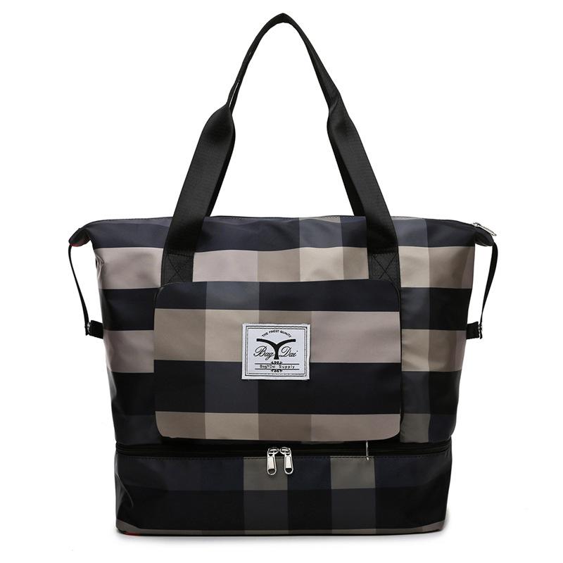 Fashionable Plaid Travel Bag: Lightweight, Foldable, Wet/Dry Separation, Ideal for Gym and Short Trips