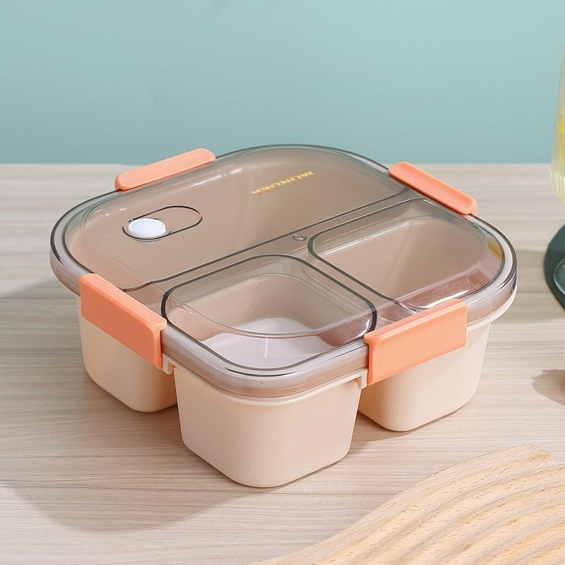Microwave-Safe Bento Box Adults 3-Compartment Or 4-Compartment Lunch Container With Sauce Soup Compartment Plastic