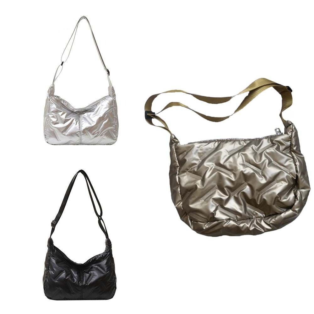 Large Capacity Crossbody Bag Korean Style Nylon Handbag Bright Space Cotton Tote Bag  Autumn Winter