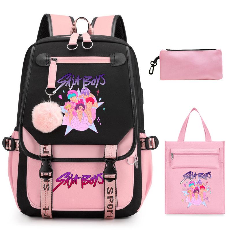 K-Pop Anime Cartoon Printing Casual Student Backpack Shoulder Bag Pencil Case Three-Piece Set