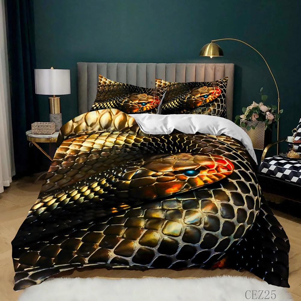 Snake Duvet Cover Set 3D Python Polyester Comforter Cover Reptile Tropical Theme Quilt Cover For Kid Boy Girl Bedroom Full Size