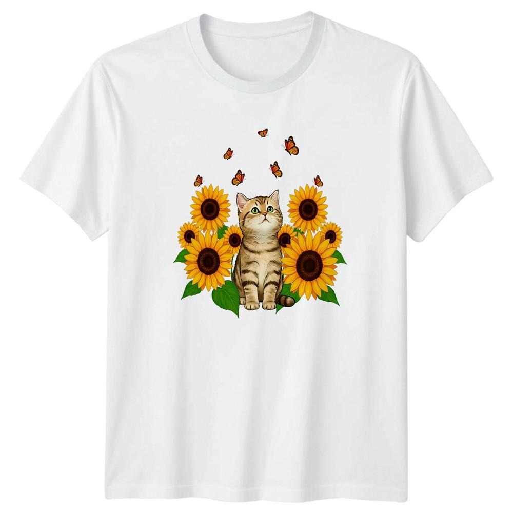 Kitten Sunflower Butterfly Unisexs TShirt Nature Cat Birthday Gift For Her S