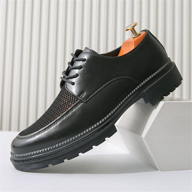 Summer New Designer White Air Mesh Breathable Thick-soled Height Increasing Shoes For Men Formal Wedding Prom Dress Footwear