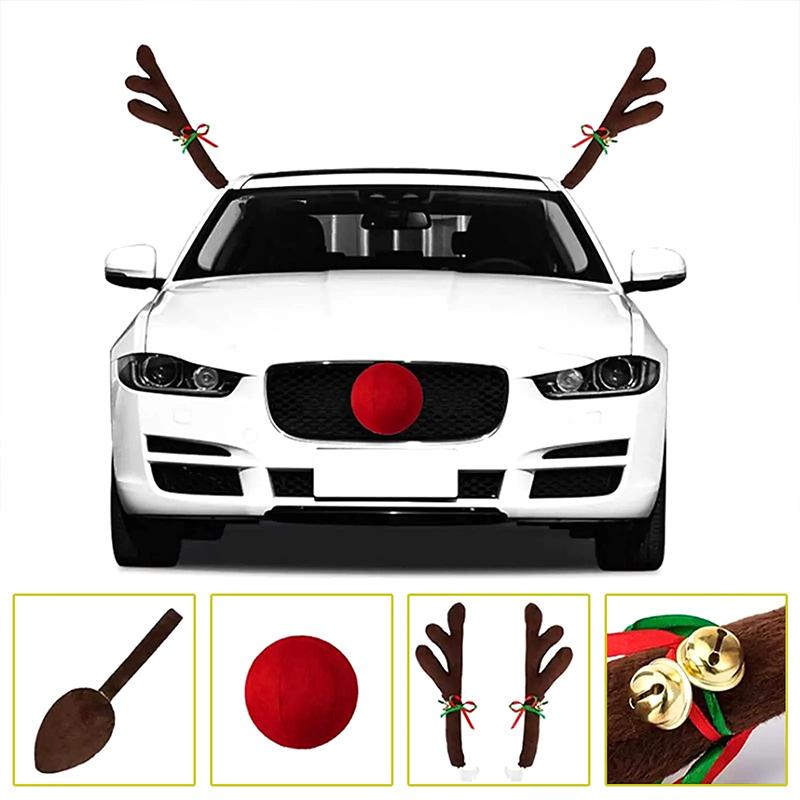 1set Truck Exterior Ornament Pendant Christmas Antlers Car Decoration Universal Red Nose