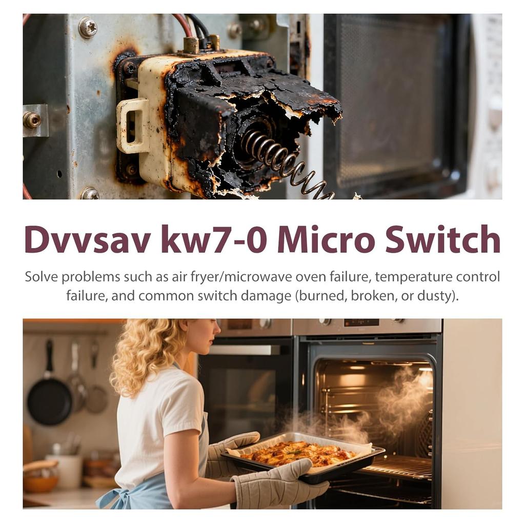 4 PCS KW7-0 Micro Switch, 16A 250VAC 3-Pin 1NO 1NC Normally Open, Replacement for Power XL and Vortex Air Fryer, Microwave Oven, Induction Cooker