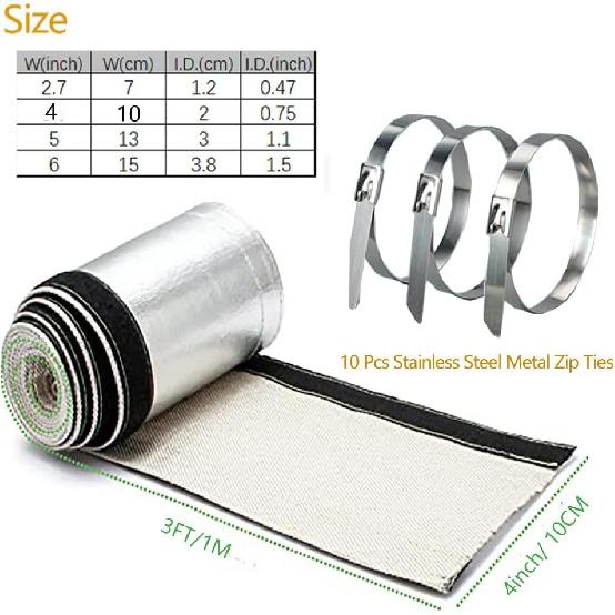 Aluminized Heat Shroud Sleeving Heat Shield Fuel line Wire Protection Silver Hose Heat wrap with 10 Pcs Metal Zip Ties (Silver 3/4''I.D. x 3FT)