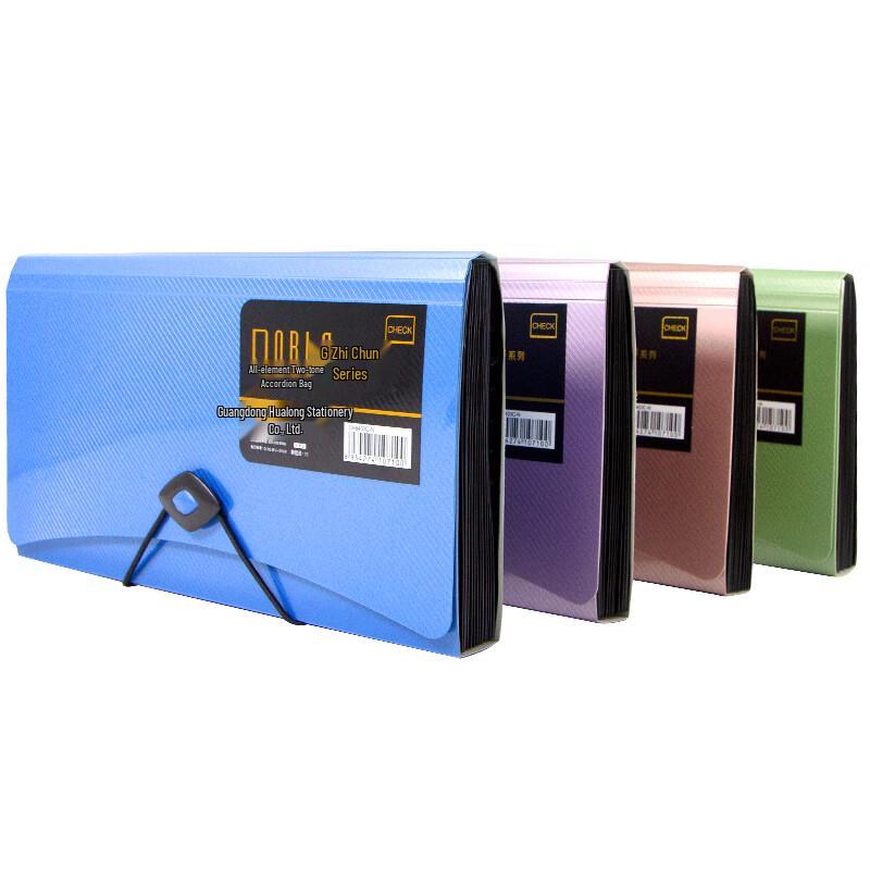 Jindeli CHECK A4 13-Compartment Two-Tone Twill Accordion File Bag, Random Color