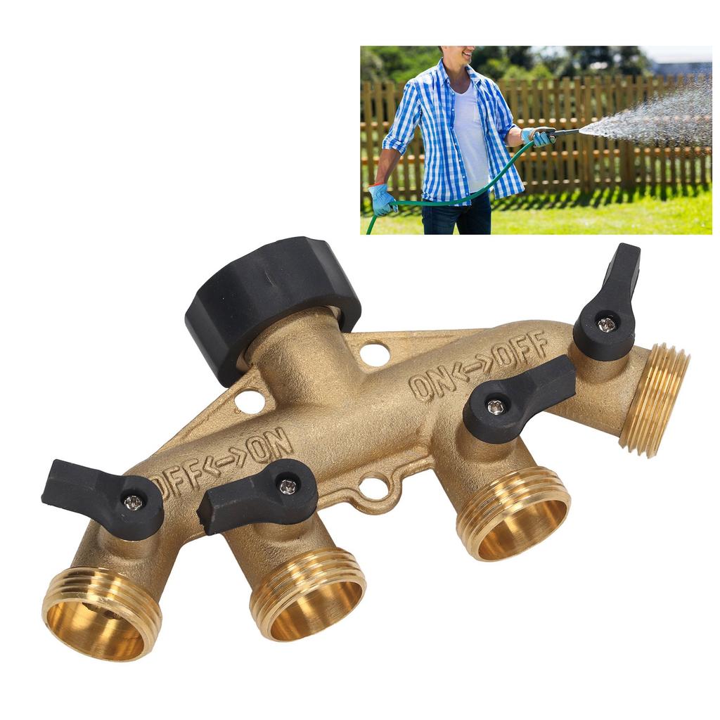 Ball Valve Water Distributor Corrosion Resistant 4 Way Water Splitter Rust Proof Hex Metal Plug with Washer for Garden Watering