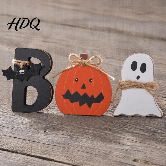 Piccoli Decori Pipistrello 3 Pezzi Decorazione Tavolo Interno di Halloween, Cartello di Legno Fantasma Carino con Corda di Juta, Ornamenti Rustici Farmhouse Blocco BOO