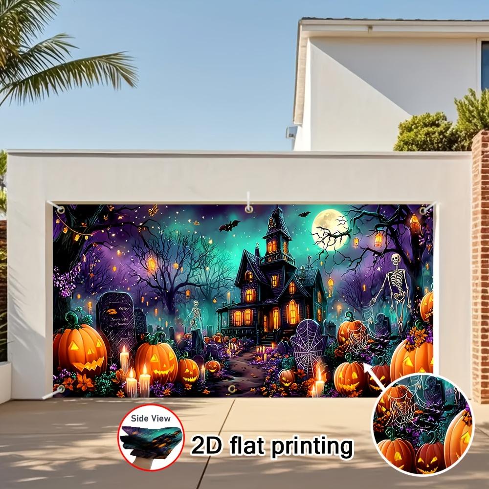 2D flat-printed garage banner featuring a terrifying night sky design with a full moon. Made of durable material.