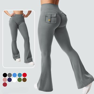 Damskie legginsy rozszerzane z kieszeniami Miękkie spodnie do jogi w stylu cargo Wysoki stan Spodnie wyszczuplające do ćwiczeń Fitness i Bodybuilding Odzież sportowa