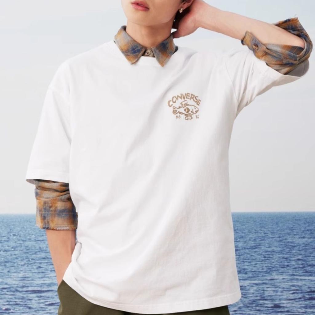 Converse T Shirts Men's White Crew Neck Moderate 10028727-A01