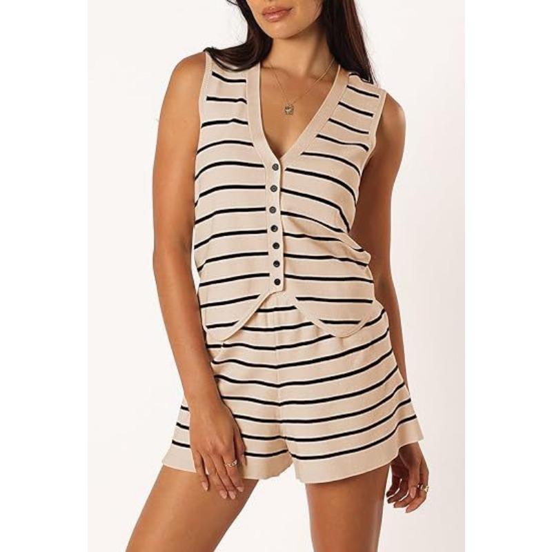 Summer Women's Casual Striped Tie Cardigan Single Breasted Knit Suits