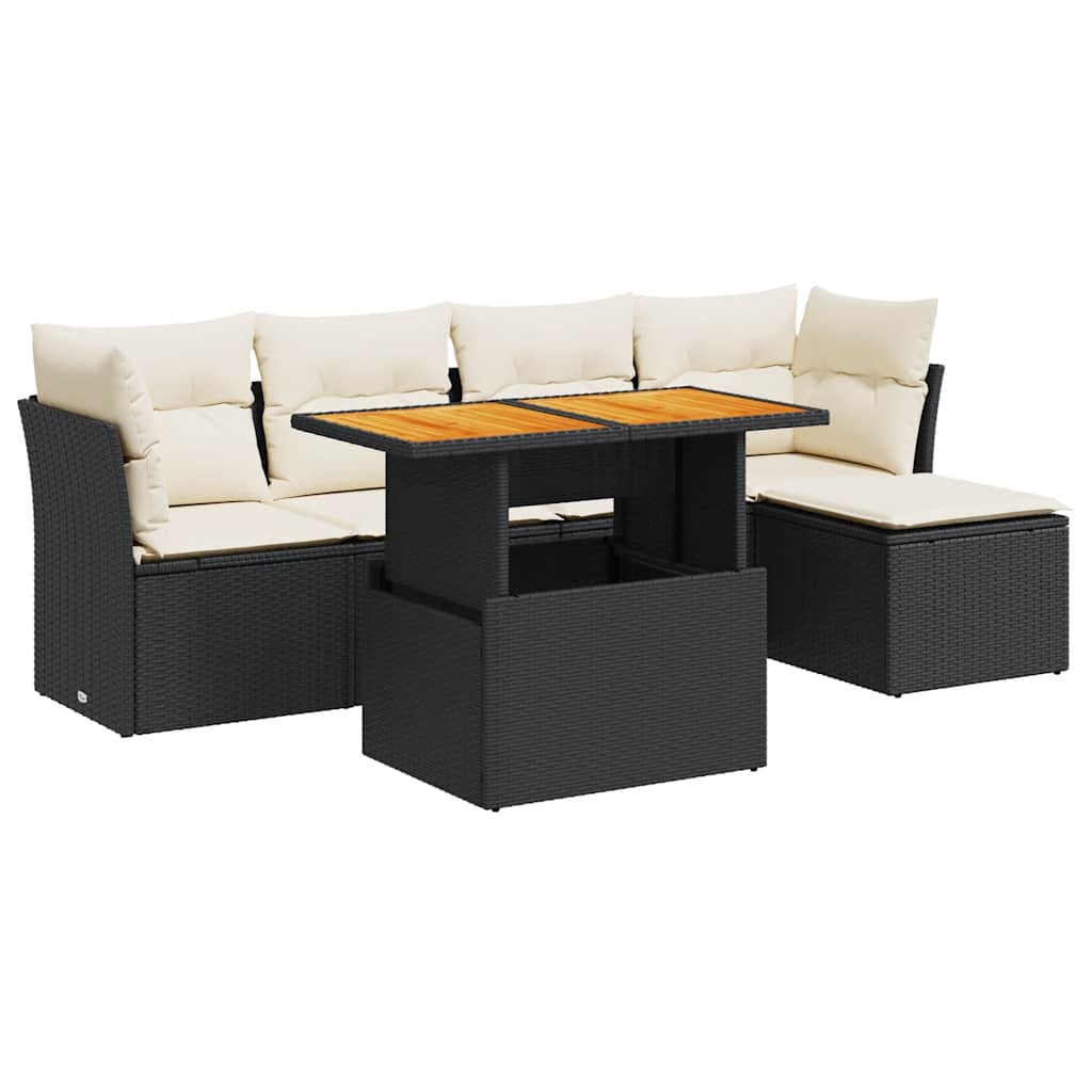 Vidaxl 6-Cz. Tuinmeubelset met Kussens, Zwart Polyrattan