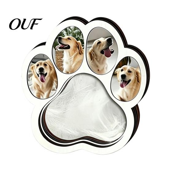 Memorial Frame with Hair Storage Wooden Paw?Shaped Pet Picture Frame, Keepsake Photo Fur Memory Shadow Box Compartment, Loss Remembrance Tabletop