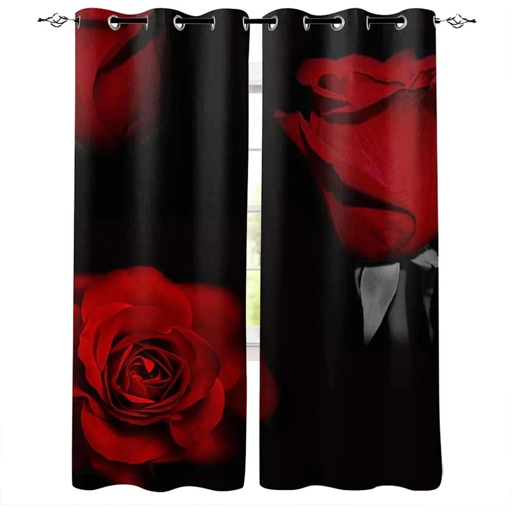 Mehrfarbiges Rosenmuster Hochverdunkelnde Schlafzimmervorhänge Dunkler Stil Zuhause Dicke Verdunkelungsvorhänge Verschiedene Rosenstile Fenstervorhang