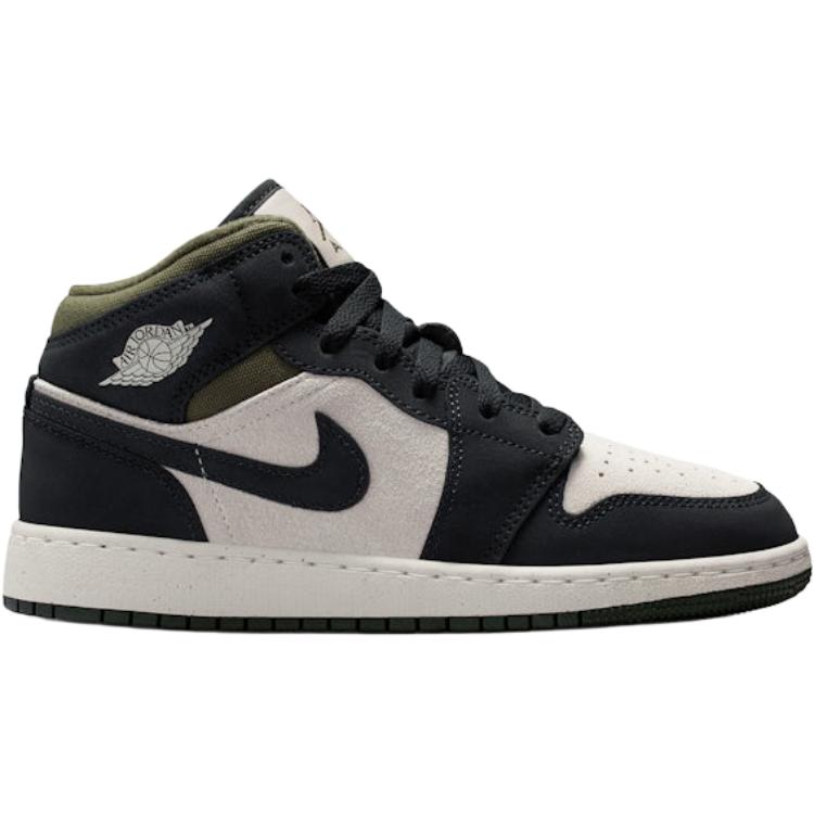 Air Jordan 1 Mid SE GS Medium Olive Off Noir Kids Sneakers Green Light-Orewood-Brown Sail HV4399-102