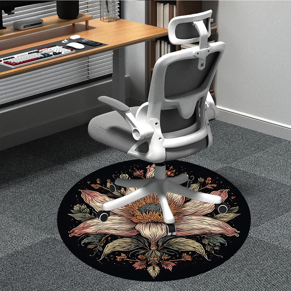 1pc Floral Mandala Office Round Area Rug, Indoor Mat Suitable For Office, Under Office Chairs Bedroom Living Room Home Decor, Room Deco
