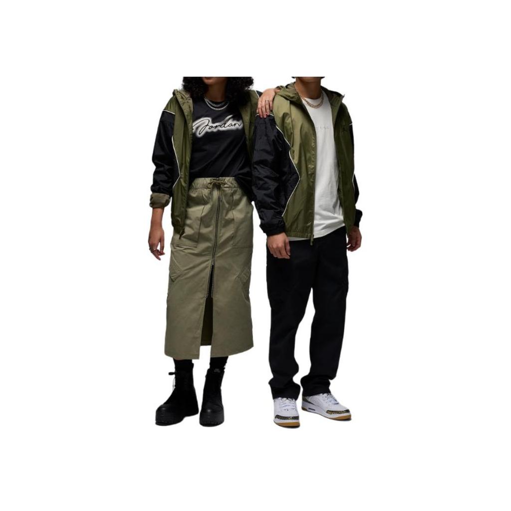Jordan Hooded Zipper Loose Waterproof Breathable Long Sleeve Jacket Unisex Jacket Olive HF9333-222