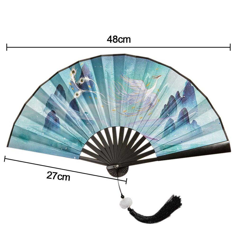 Hedvábný čínský japonský skládací vějíř Tušová malba Starověký styl Plastová rukojeť Vějíř pro klasický tanec Vějíř Doplňky k hanskému oděvu