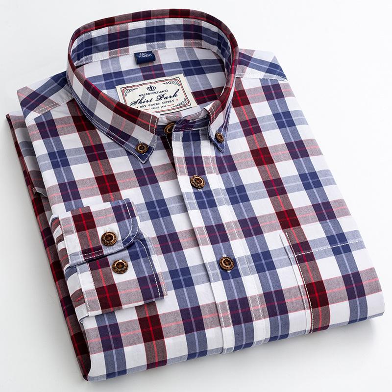 Chemise boutonnée à carreaux Mode homme Tendances vestimentaires 100% Coton Coupe ajustée Chemise Chemises homme Chemise à manches longues pour homme Vêtements rétro