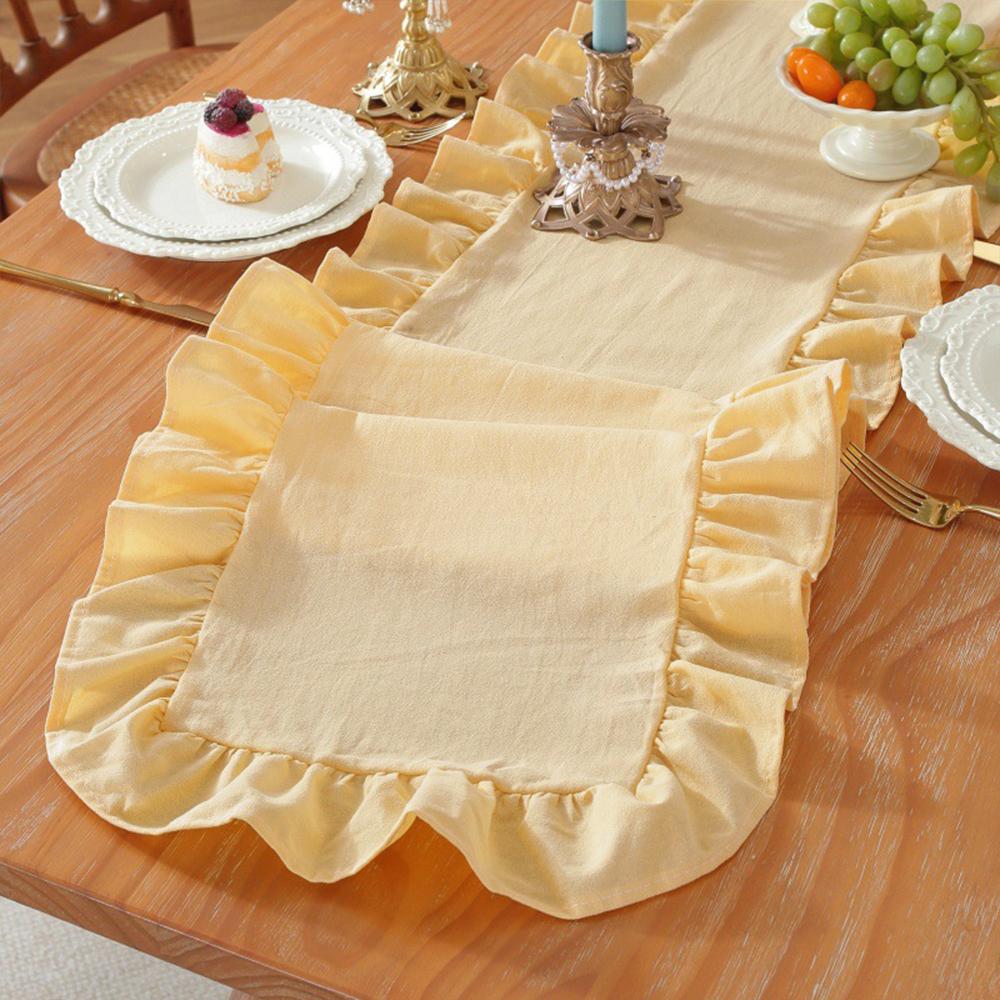 Solid Color Ruffled Rectangular Tablerunner Cute Simple Durable for Christmas Vacation Birthday Party Wedding Table Decoration