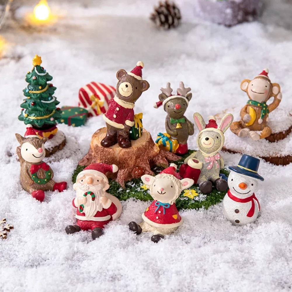 Figurki Bożonarodzeniowe Miniatury Choinka Święty Mikołaj Bałwany Niedźwiedź Mikro Krajobraz Domek dla Lalek Mech Terrarium Dekoracja Wróżek