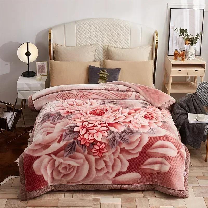 Luxury Heavy Double Layer Raschel Blanket Thickened Warm Plush Winter Blankets for Bed Vintage Floral Soft Weighted Comforter