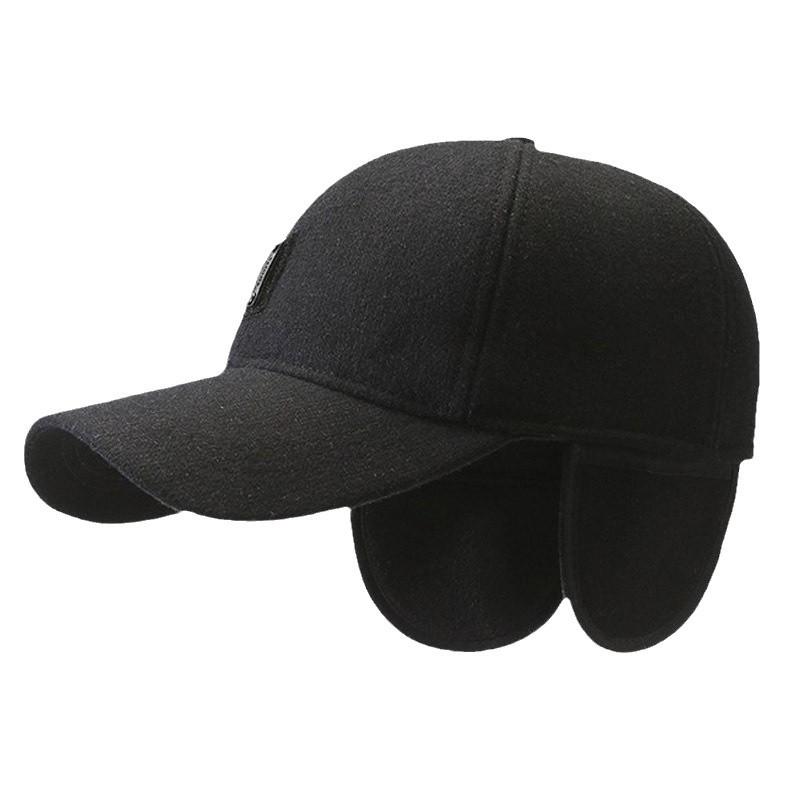 New autumn and winter men's thickened baseball cap fashionable outdoor leisure cold ear protection hat warm cap black
