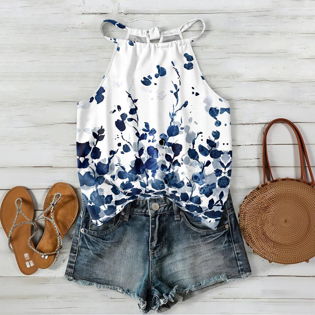Women’s Sleeveless Bohemian Floral Print Neck Tank Top with Relaxed Fit and Lightweight Fabric for Daily Wear and Layering