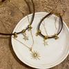 Fashion Sun Star Zircon Necklace for Women Vintage Leather Choker Necklace Double Layered Star Pendant Jewelry Adjustable Chain