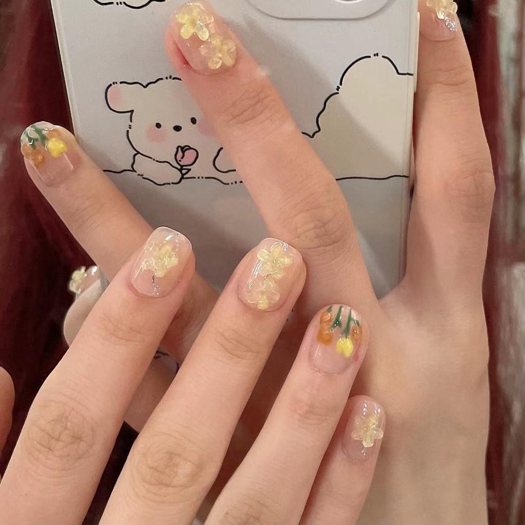 Painted Tulip Hand Design Nail Art Stickers Ice Transparent Whitening Detachable