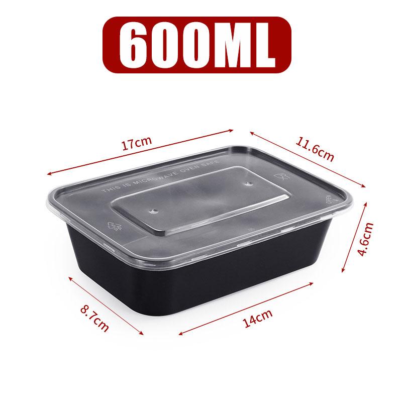 1-100pcs Black Disposable Food Containers Plastic Takeaway Box with Lid for Salad Sandwiches Fruit Kitchen Refrigerator Storage