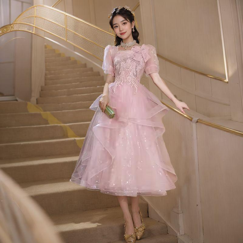 Pink Elegant Graduation Long Princess Dress Evening Gown