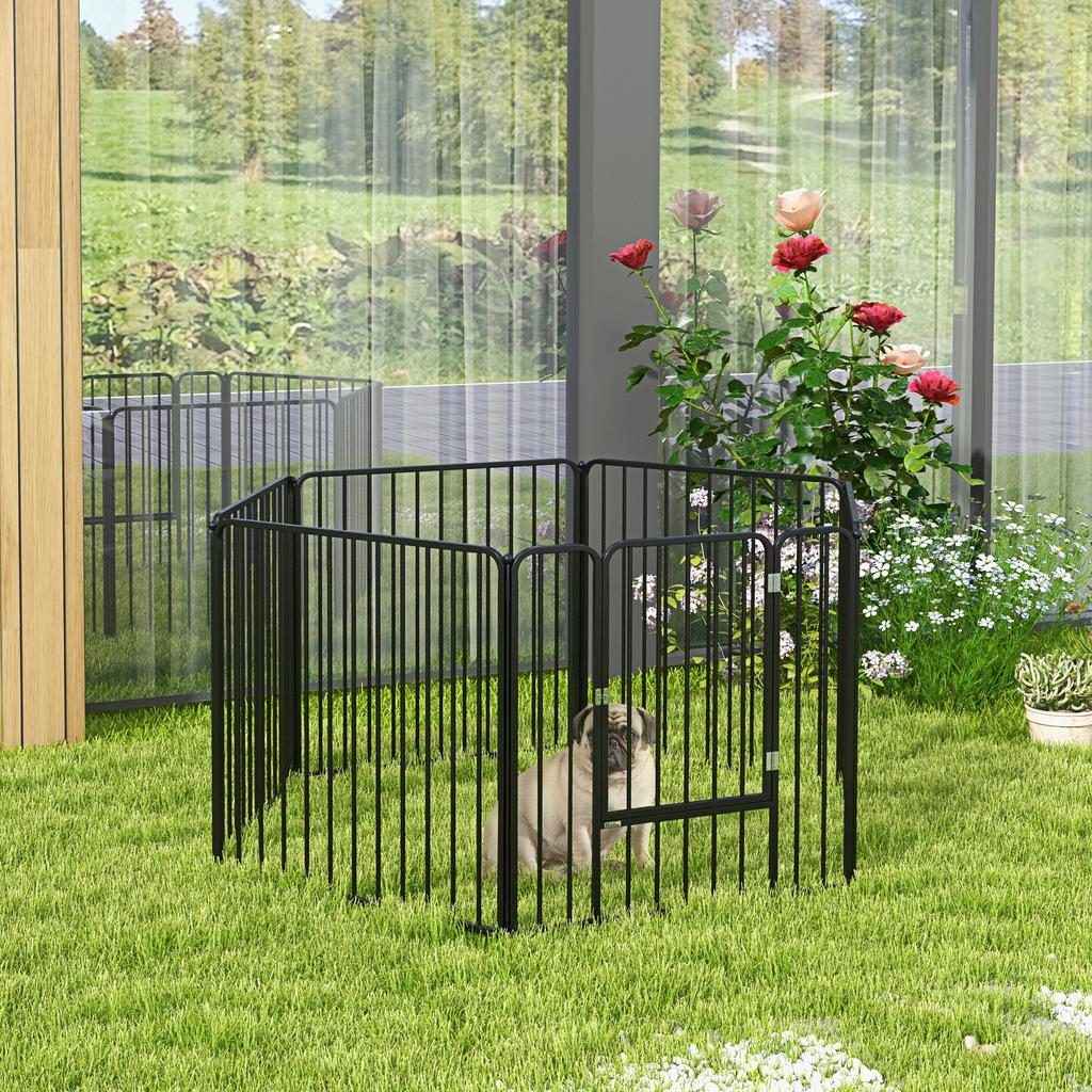 6-Panel Modular Dog Playpen for Indoor and Outdoor, In Steel, 164x83x80 Cm, Black